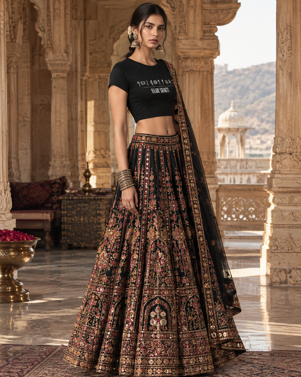 Naari Shakti Black Fitted Crop Top for Women